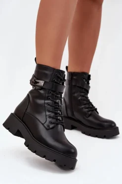 Boto Botki Ocieplane|Czarne Botki*Botki Workery Damskie Z Ozdobnym Paskiem Ocieplane Eko Skórzane Czarne Selita