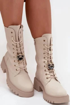 Discount Boto Botki Workery Damskie Z Ozdobą Beżowe Jorayne Beżowy