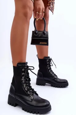 Boto Botki Sznurowane|Czarne Botki*Botki Workery Damskie Ze Skarpetą Czarne Melaste