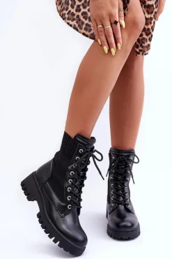 Boto Botki Sznurowane|Czarne Botki*Botki Workery Damskie Ze Skarpetą Czarne Melaste