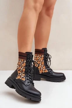 Sale Boto Botki Workery Damskie Ze Skarpetą W Panterkę Czarne Penthis Czarny