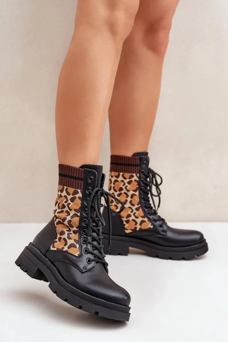 Sale Boto Botki Workery Damskie Ze Skarpetą W Panterkę Czarne Penthis Czarny