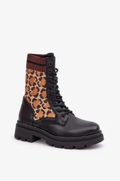 Sale Boto Botki Workery Damskie Ze Skarpetą W Panterkę Czarne Penthis Czarny