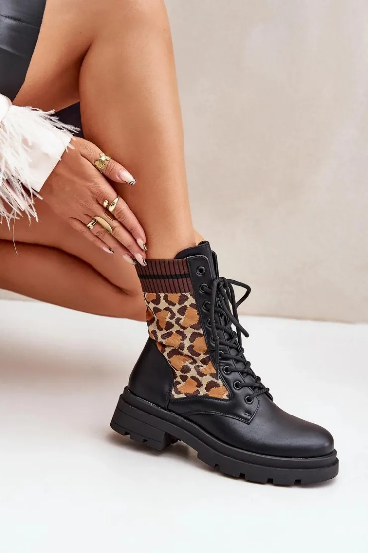 Sale Boto Botki Workery Damskie Ze Skarpetą W Panterkę Czarne Penthis Czarny