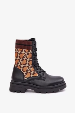 Sale Boto Botki Workery Damskie Ze Skarpetą W Panterkę Czarne Penthis Czarny