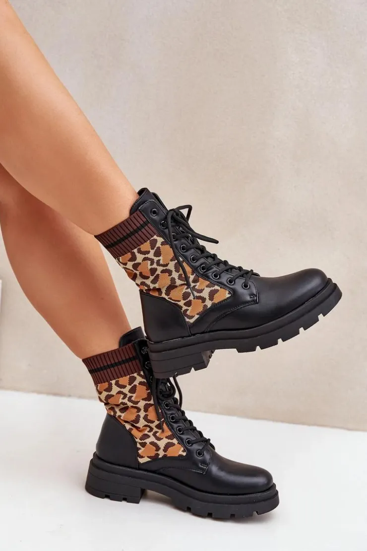 Sale Boto Botki Workery Damskie Ze Skarpetą W Panterkę Czarne Penthis Czarny