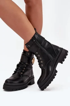 Online Boto Botki Workery Damskie Ze Złotym Detalem Ocieplane Czarne Fiorena Czarny