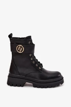 Online Boto Botki Workery Damskie Ze Złotym Detalem Ocieplane Czarne Fiorena Czarny