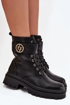 Online Boto Botki Workery Damskie Ze Złotym Detalem Ocieplane Czarne Fiorena Czarny