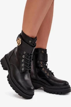 Online Boto Botki Workery Damskie Ze Złotym Detalem Ocieplane Czarne Fiorena Czarny