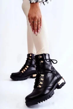 Boto Botki Skórzane|Botki Sznurowane*Botki Workery Lewski Shoes 3243 Czarne