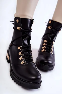 Boto Botki Skórzane|Botki Sznurowane*Botki Workery Lewski Shoes 3243 Czarne