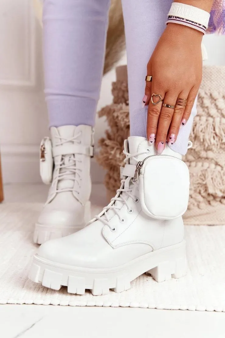 Discount Boto Botki Workery Na Platformie z Nerką Białe Saturday