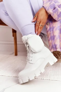 Discount Boto Botki Workery Na Platformie z Nerką Białe Saturday
