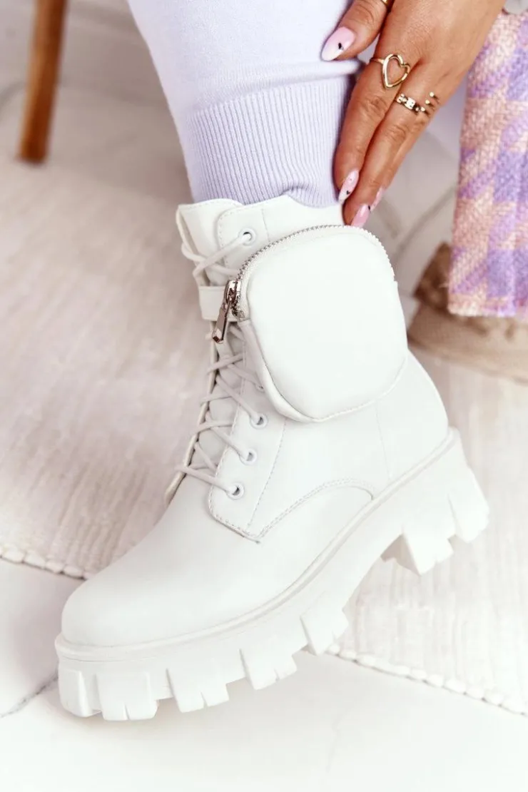 Discount Boto Botki Workery Na Platformie z Nerką Białe Saturday