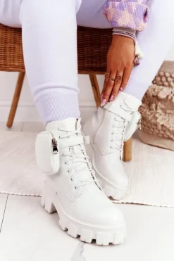 Discount Boto Botki Workery Na Platformie z Nerką Białe Saturday