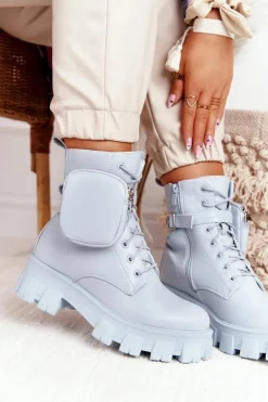 Hot Boto Botki Workery Na Platformie z Nerką Niebieskie Saturday