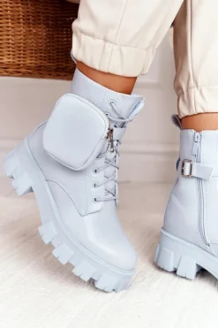 Hot Boto Botki Workery Na Platformie z Nerką Niebieskie Saturday