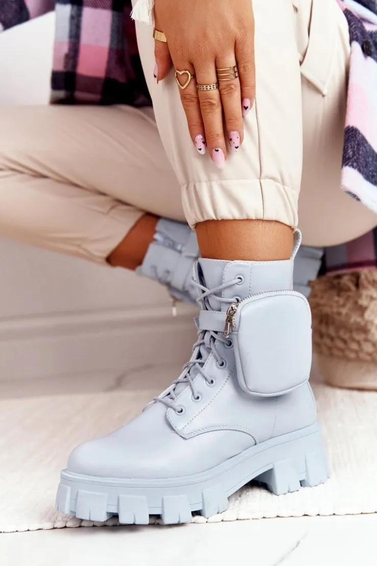 Hot Boto Botki Workery Na Platformie z Nerką Niebieskie Saturday