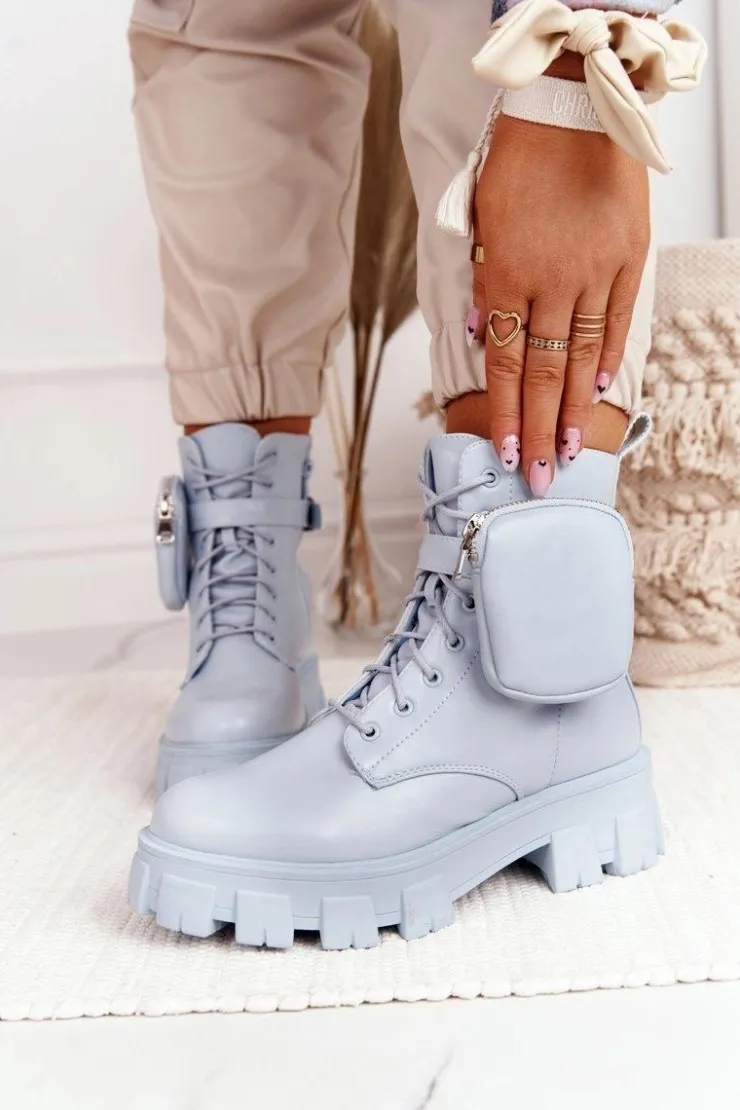 Hot Boto Botki Workery Na Platformie z Nerką Niebieskie Saturday