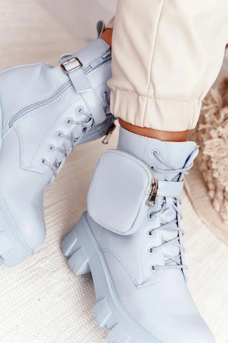 Hot Boto Botki Workery Na Platformie z Nerką Niebieskie Saturday