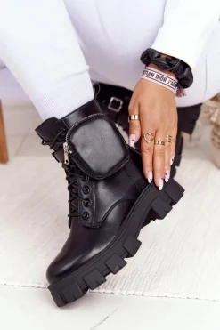 Boto Botki Wiosenne|Damskie Trapery*Botki Workery Na Platformie z Nerką Czarne Saturday