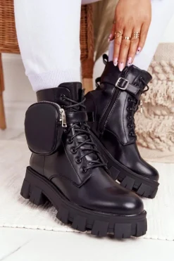 Boto Botki Wiosenne|Damskie Trapery*Botki Workery Na Platformie z Nerką Czarne Saturday