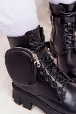 Boto Botki Wiosenne|Damskie Trapery*Botki Workery Na Platformie z Nerką Czarne Saturday