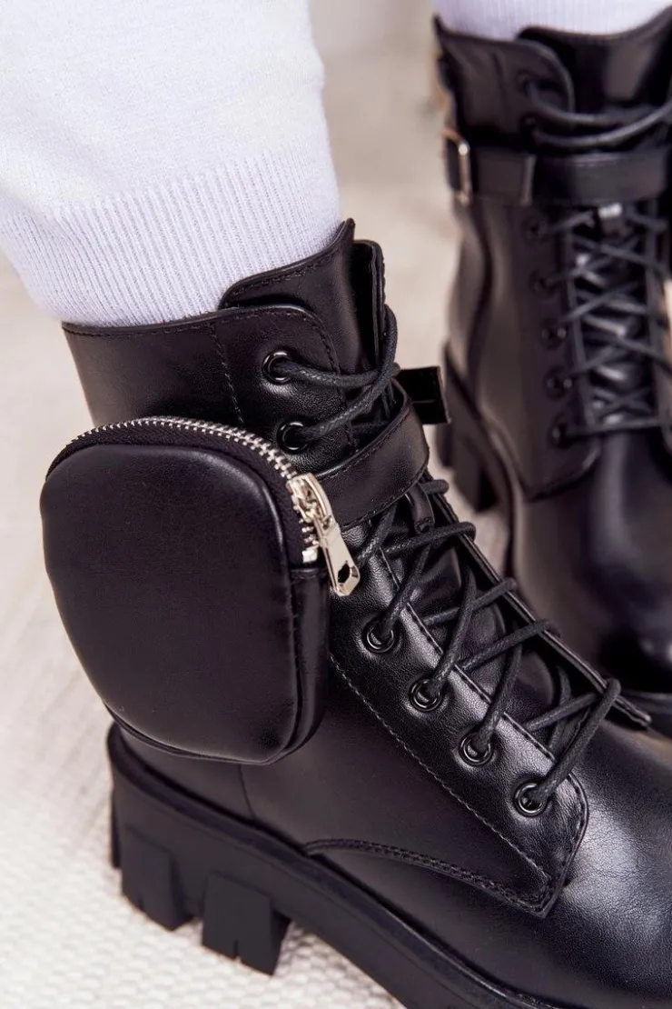 Boto Botki Wiosenne|Damskie Trapery*Botki Workery Na Platformie z Nerką Czarne Saturday