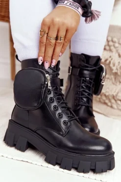 Boto Botki Wiosenne|Damskie Trapery*Botki Workery Na Platformie z Nerką Czarne Saturday
