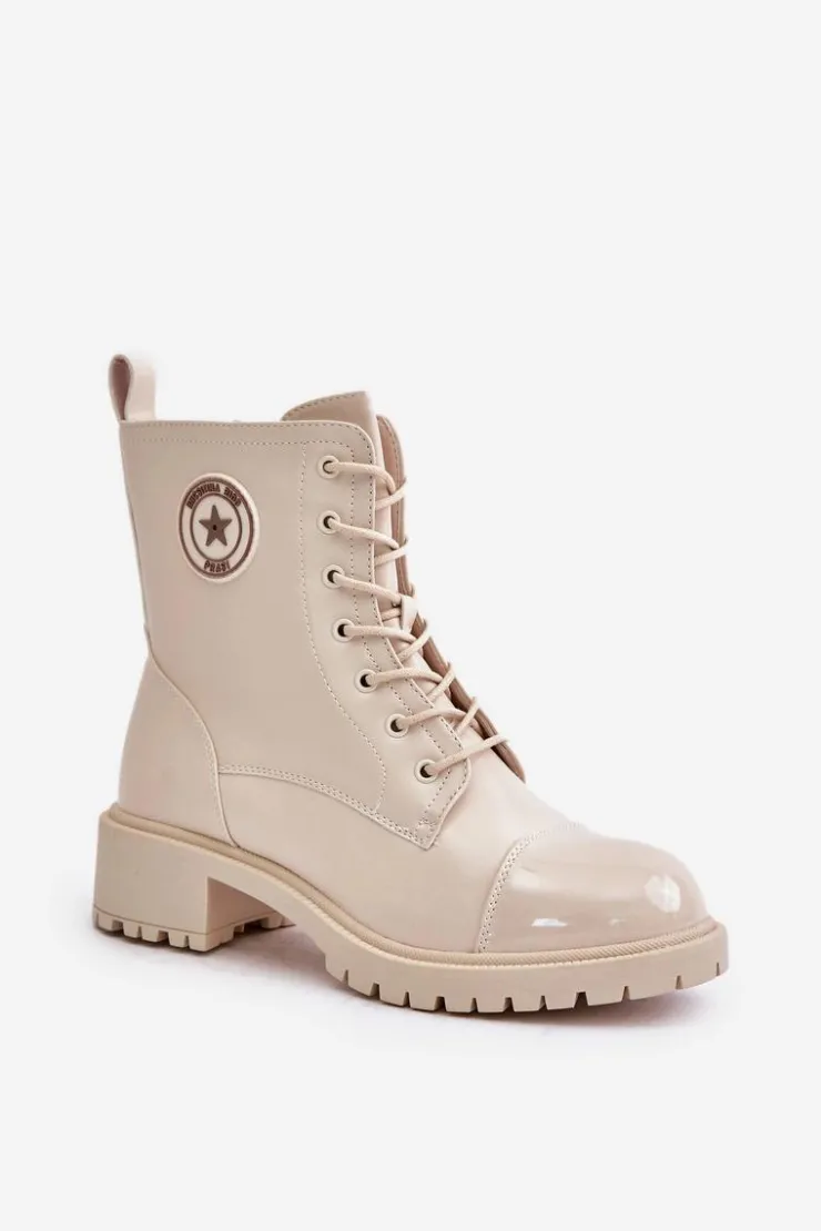 Damskie Boto Botki Workery Na Zamek Ocieplane Beżowe Soratta