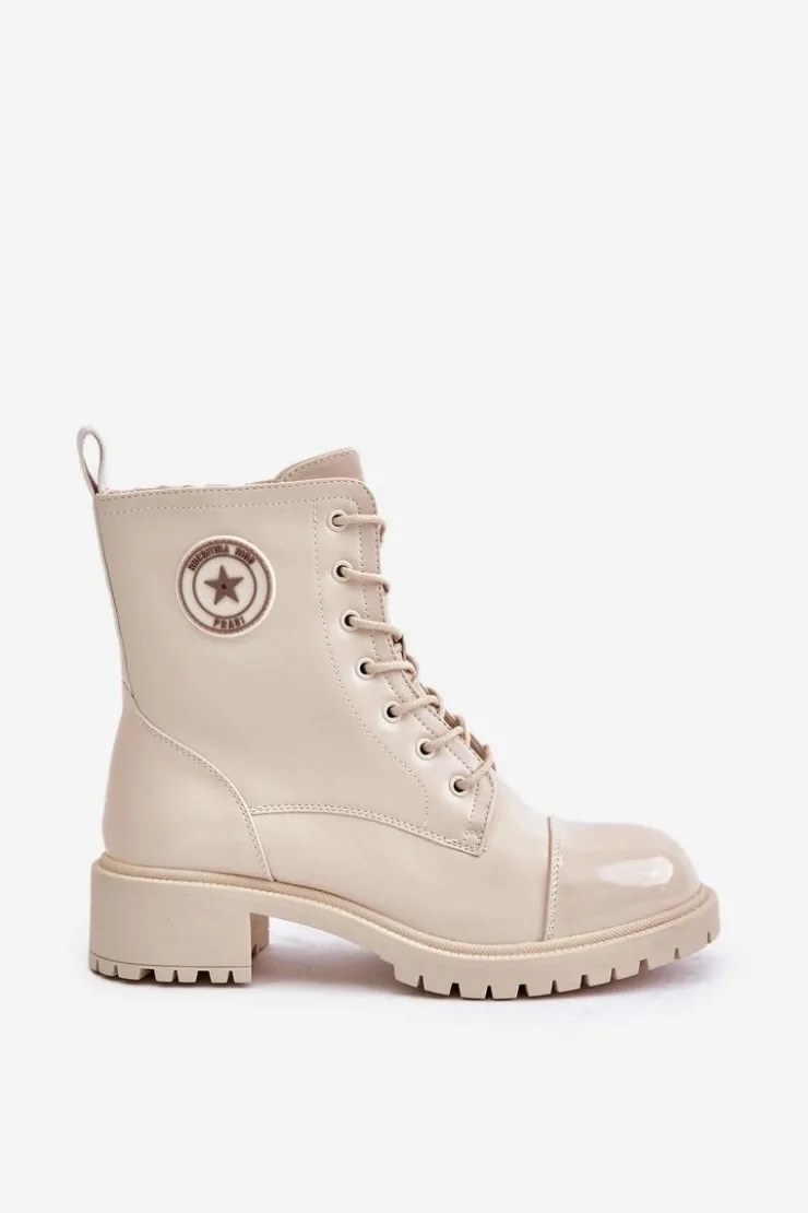 Damskie Boto Botki Workery Na Zamek Ocieplane Beżowe Soratta