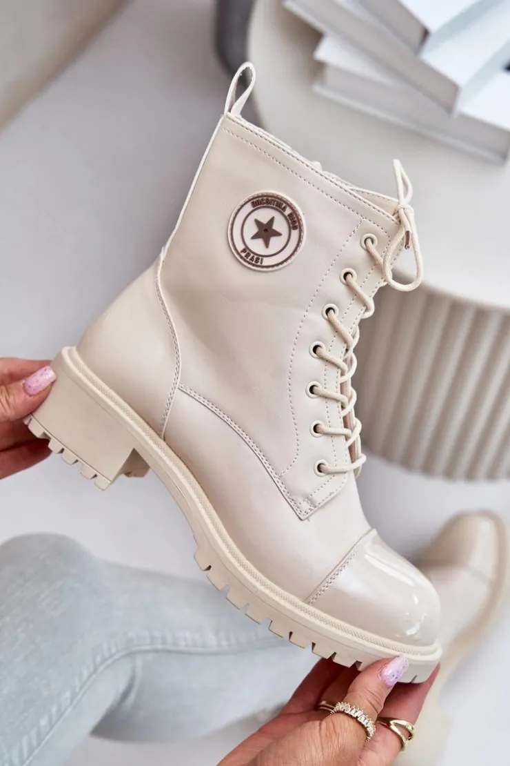 Damskie Boto Botki Workery Na Zamek Ocieplane Beżowe Soratta