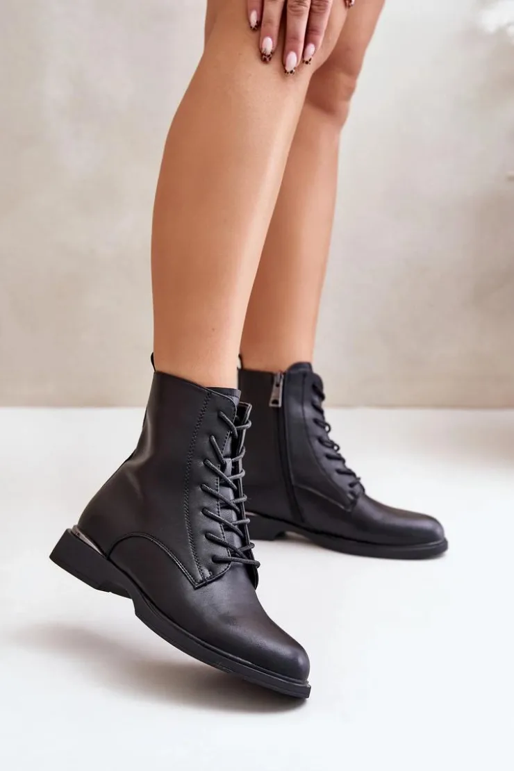 Buty damskie Vinceza Botki Sznurowane|Czarne Botki*Botki Workery Ocieplane Damskie Skóra Naturalna Vinceza 66691 Czarne