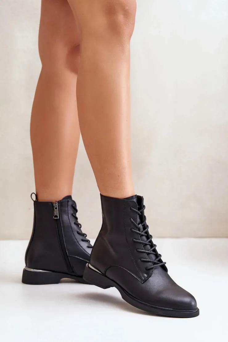 Buty damskie Vinceza Botki Sznurowane|Czarne Botki*Botki Workery Ocieplane Damskie Skóra Naturalna Vinceza 66691 Czarne