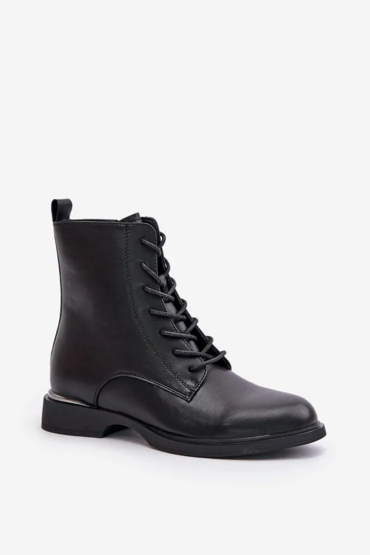 Buty damskie Vinceza Botki Sznurowane|Czarne Botki*Botki Workery Ocieplane Damskie Skóra Naturalna Vinceza 66691 Czarne