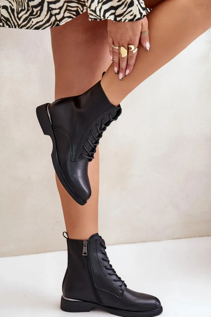 Buty damskie Vinceza Botki Sznurowane|Czarne Botki*Botki Workery Ocieplane Damskie Skóra Naturalna Vinceza 66691 Czarne