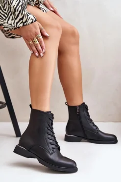 Buty damskie Vinceza Botki Sznurowane|Czarne Botki*Botki Workery Ocieplane Damskie Skóra Naturalna Vinceza 66691 Czarne