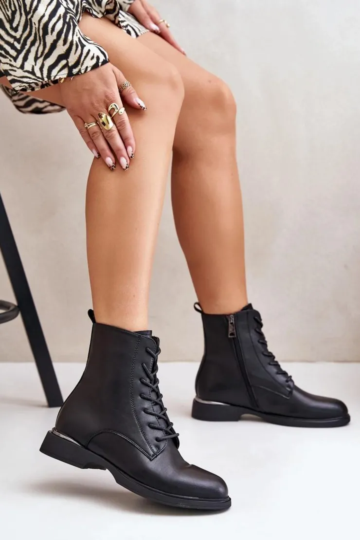 Buty damskie Vinceza Botki Sznurowane|Czarne Botki*Botki Workery Ocieplane Damskie Skóra Naturalna Vinceza 66691 Czarne