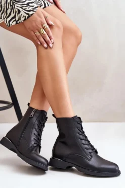 Buty damskie Vinceza Botki Sznurowane|Czarne Botki*Botki Workery Ocieplane Damskie Skóra Naturalna Vinceza 66691 Czarne