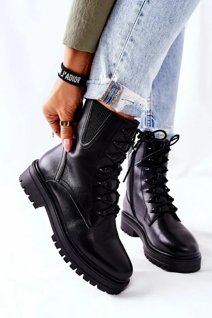 Damskie Buty Sergio Leone Botki Workery Ocieplane Sergio Leone Czarne TR756