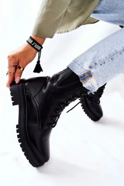 Damskie Buty Sergio Leone Botki Workery Ocieplane Sergio Leone Czarne TR756