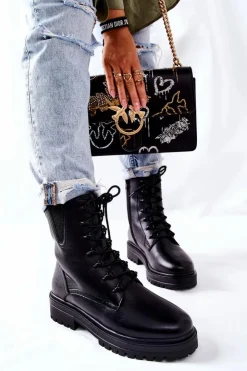 Damskie Buty Sergio Leone Botki Workery Ocieplane Sergio Leone Czarne TR756