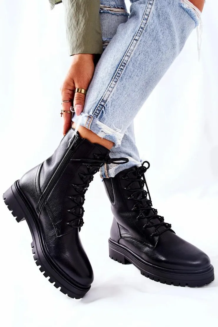 Damskie Buty Sergio Leone Botki Workery Ocieplane Sergio Leone Czarne TR756