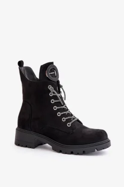 Buty damskie Vinceza Botki Ocieplane|Botki Sznurowane*Botki Workery Ocieplane Z Ozdobnym Sznurowaniem Vinceza 16465 Czarne