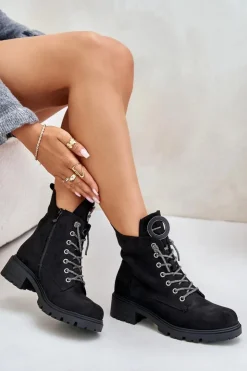 Buty damskie Vinceza Botki Ocieplane|Botki Sznurowane*Botki Workery Ocieplane Z Ozdobnym Sznurowaniem Vinceza 16465 Czarne