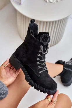 Buty damskie Vinceza Botki Ocieplane|Botki Sznurowane*Botki Workery Ocieplane Z Ozdobnym Sznurowaniem Vinceza 16465 Czarne