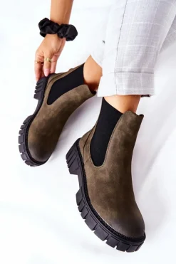 Buty Sergio Leone Czarne Botki|Botki Zimowe Damskie*Botki Workery Trapery Ocieplane Sergio Leone TR761 Zielone