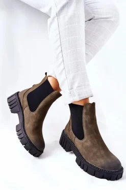 Buty Sergio Leone Czarne Botki|Botki Zimowe Damskie*Botki Workery Trapery Ocieplane Sergio Leone TR761 Zielone