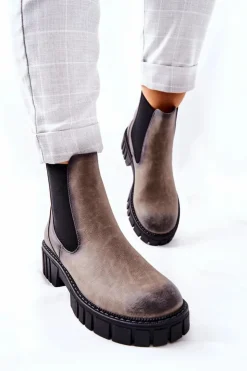 Damskie Buty Sergio Leone Botki Workery Trapery Ocieplane Sergio Leone TR761 Szare